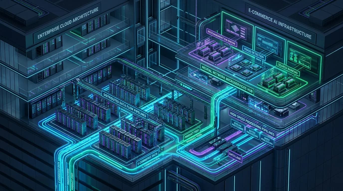 Visual arsitektur infrastruktur cloud AI dan neural network microservices Metanotech