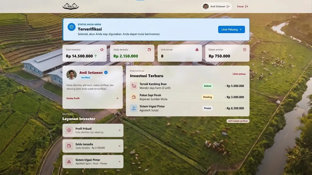 Portal investor SBN dengan ringkasan investasi ternak dan performa portofolio