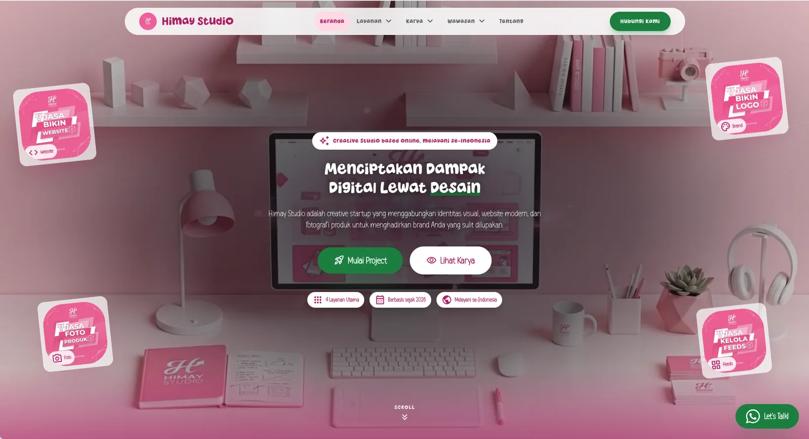 Homepage Himay Studio dengan layanan desain, website, dan fotografi produk
