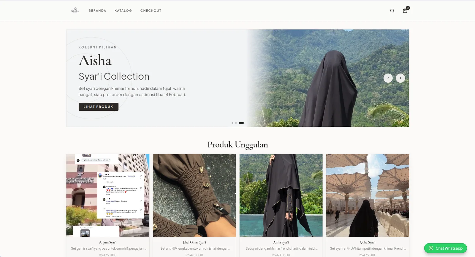 Homepage toko Noura Studio dengan koleksi busana syari